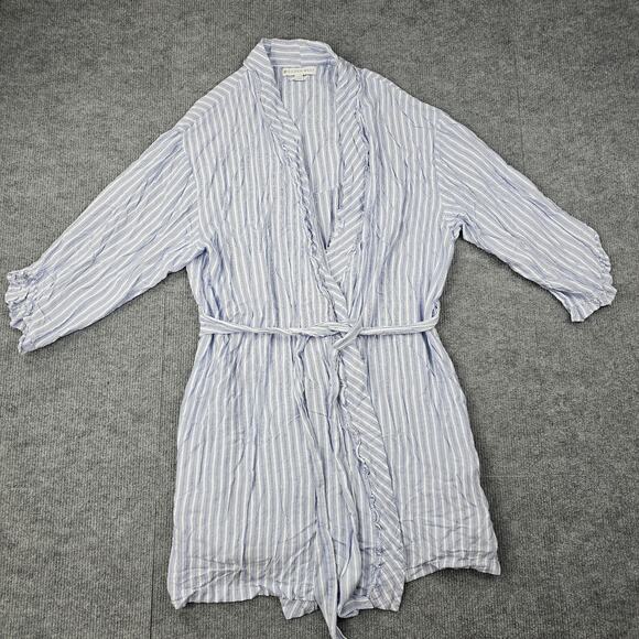 Eileen West Robe Womens L/XL Blue Striped Wrap Belted Cottage Minimalist Coastal - Picture 2 of 9